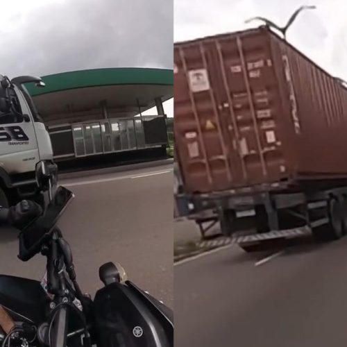 motorista de caminhão é afastado após manobras perigosas contra motociclista em Manaus